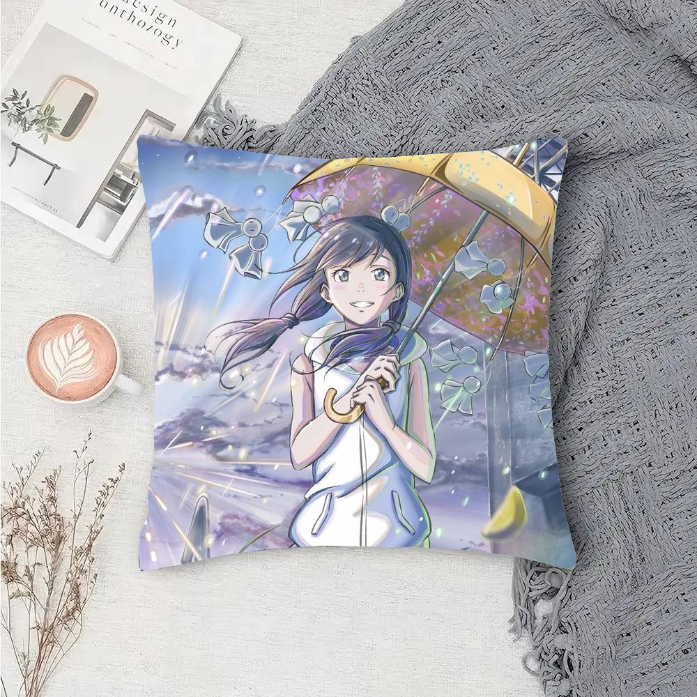 Amano Hina Animation WWeathering With You Pillow Case Fashion Square Pillowcase Bedroom Sofa Room Ins Decoration Leisure
