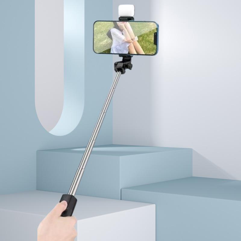 Rotating Bluetooth Selfie Stick with Fill Light - Portable Telescopic Tripod for Live Streaming and Photography