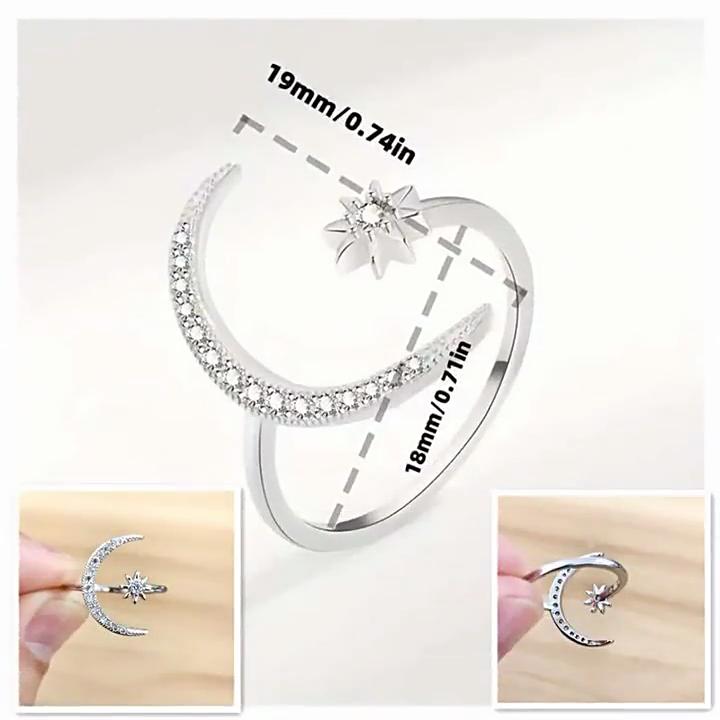 Crescent Moon Star Zircon Åpne Ringer Forlovelsesringer for bruden Prinsesse Birthstone