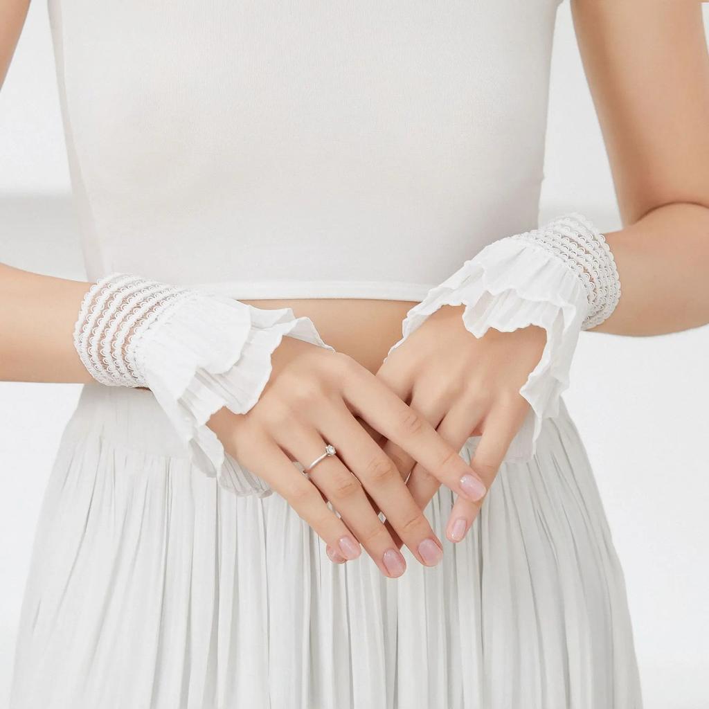 New Fake Sleeves for Women Autumn Winter Sweater Decorative Lace White False Sleeves Pleated Wrist Pleated Fake Cuff