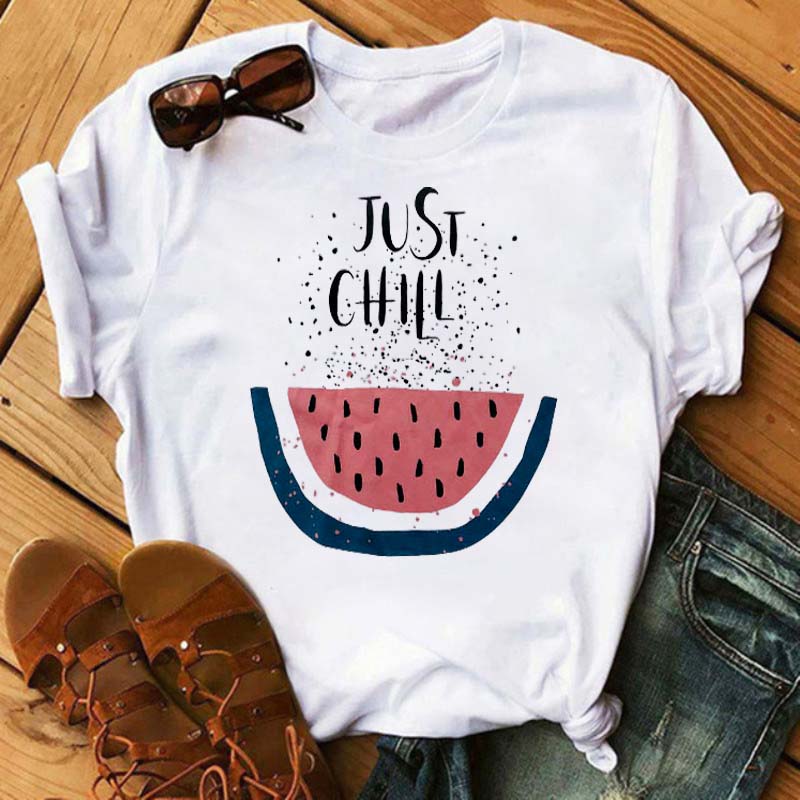 Maycaur Tee Women T-shirt Summer Short Sleeve Avocado Print Clothes Fashion Cartoon Fruit Graphic T Shirt Kawai Female Tops TEE