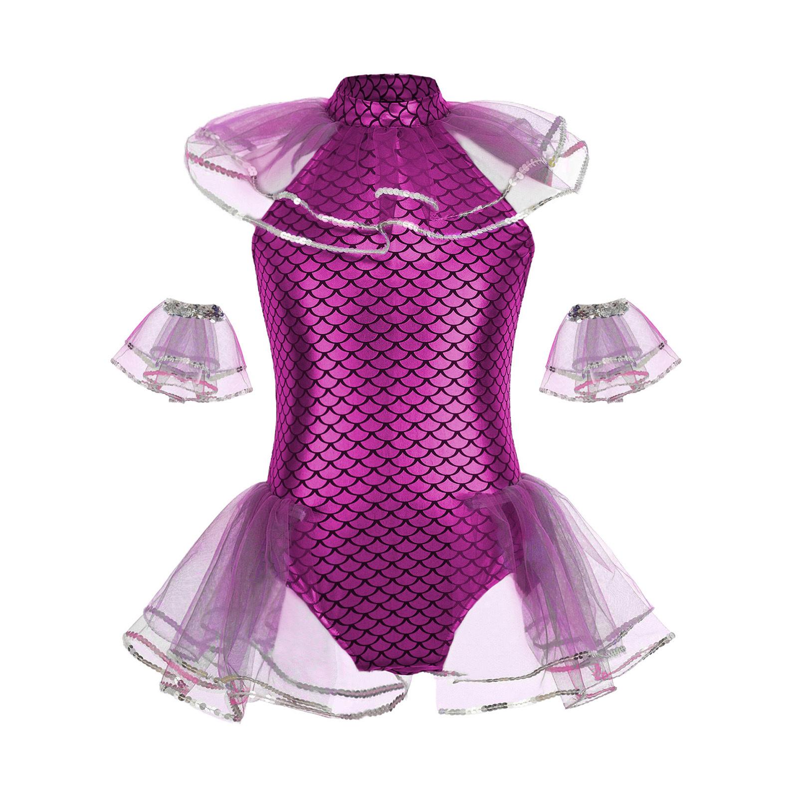 

Дитячий боді-костюм русалки на Хелловін, без рукавів, з принтом луски риби, сіткою та блискітками, з нарукавами, святковий костюм 5-6 Years гарячі рожевого кольору