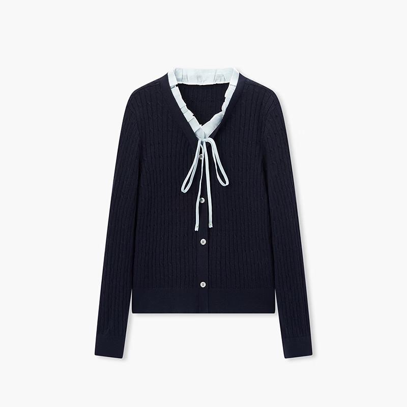 EICHITOO Women's Wool Blend Navy Ruffle V-Neck Sweater