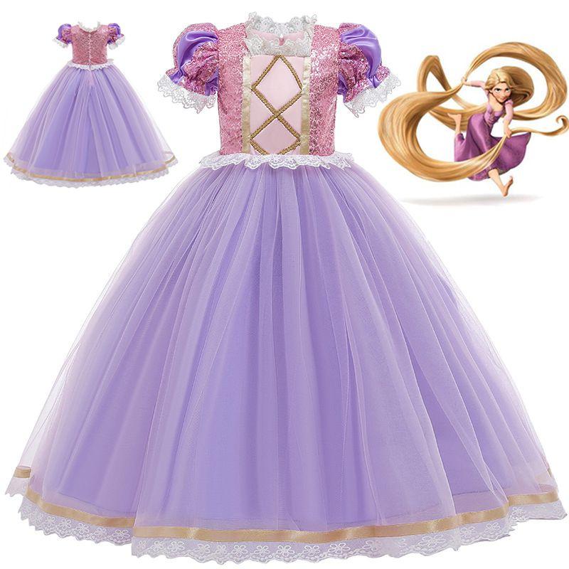 Förtrollande Trassel Rapunzel Prinsessa Maskerad Cosplay Kostym För Flickor