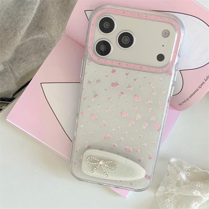 Pink Floral Sequin Bow Phone Case for iPhone 17 Pro Max/16/15/14