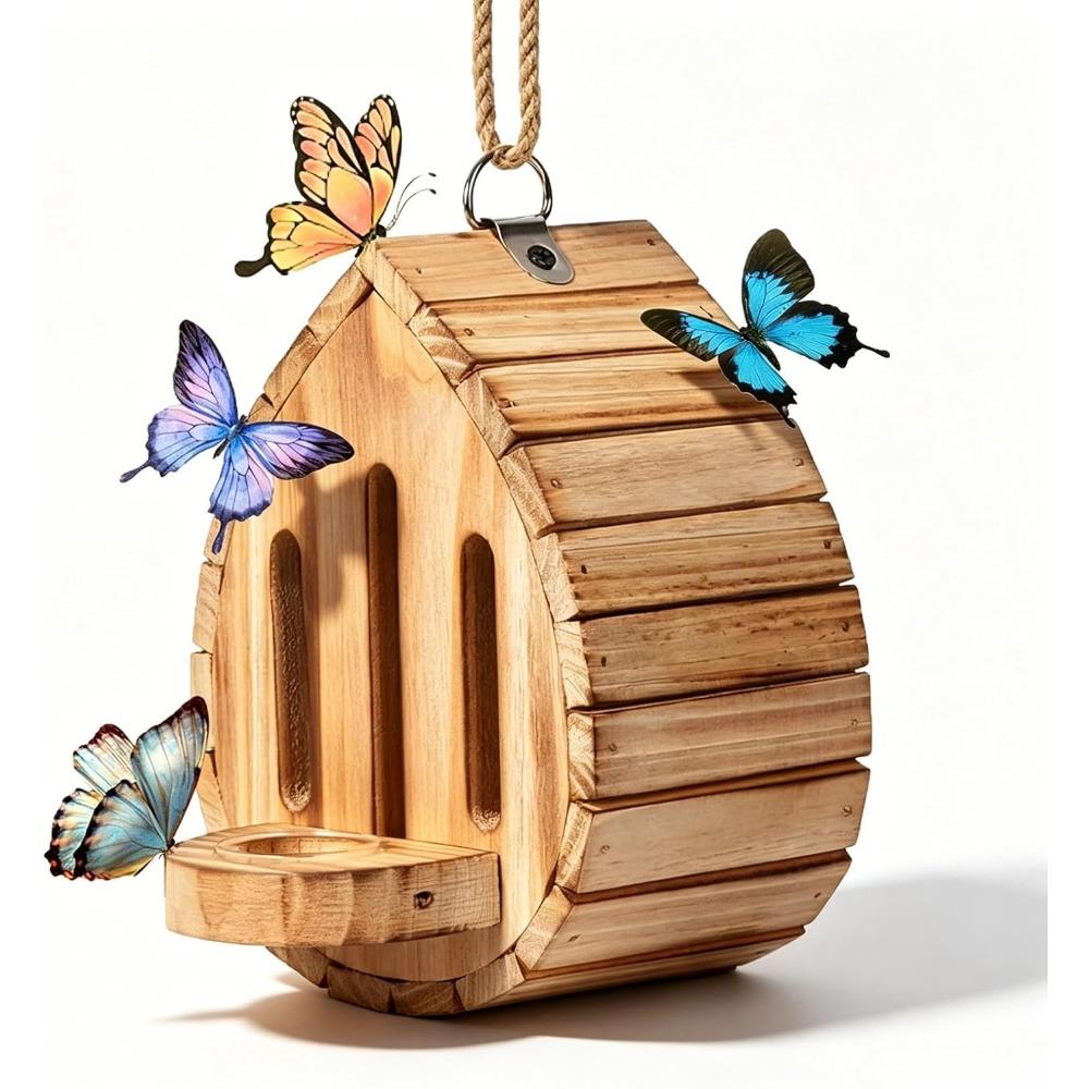 Butterfly House Butterfly Habitat Garden - Wooden Butterfies Houses with Feeder Hanging Garden Decoration Natural Butterfly Habitat Nesting Box