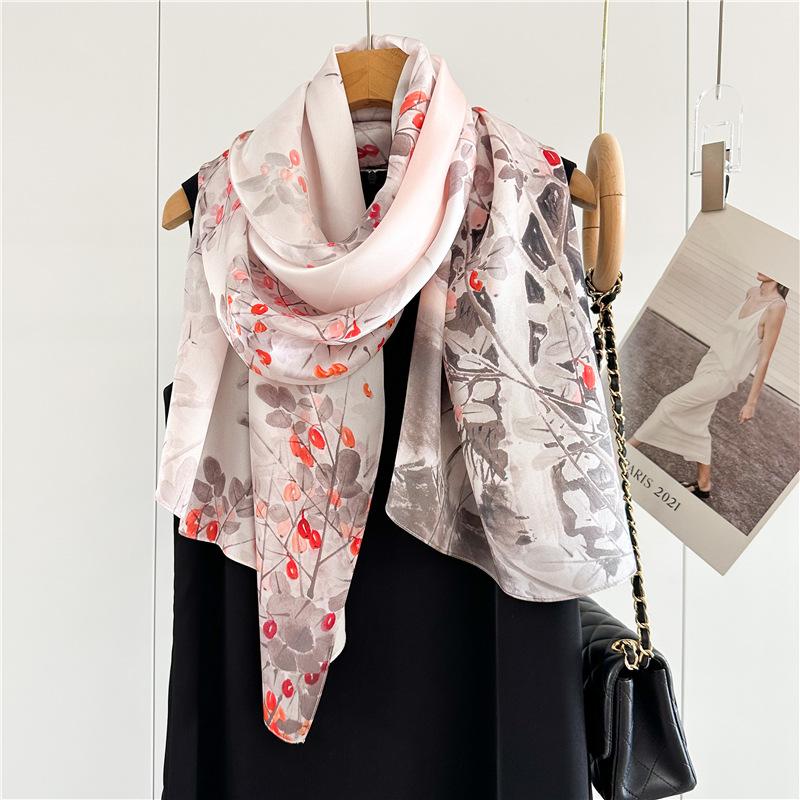 170*53cm Luxury 100% Mulberry Silk Scarf Printed Satin Shawl Lightweight Spring Summer Wrap Elegant  Accessories