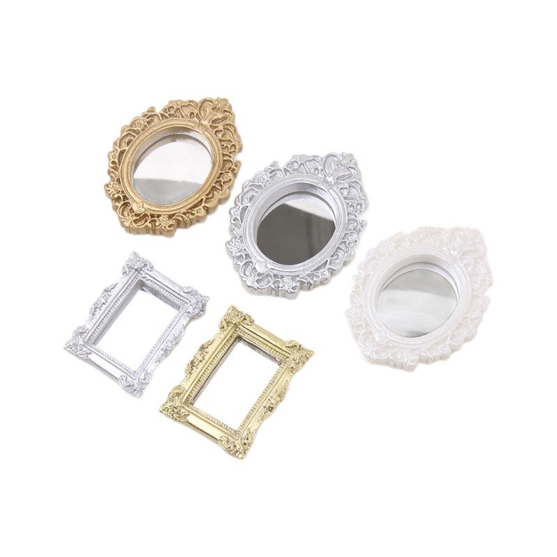 Miniature Dollhouse Classical Carved Gold & Silver Mirror Decoration Model