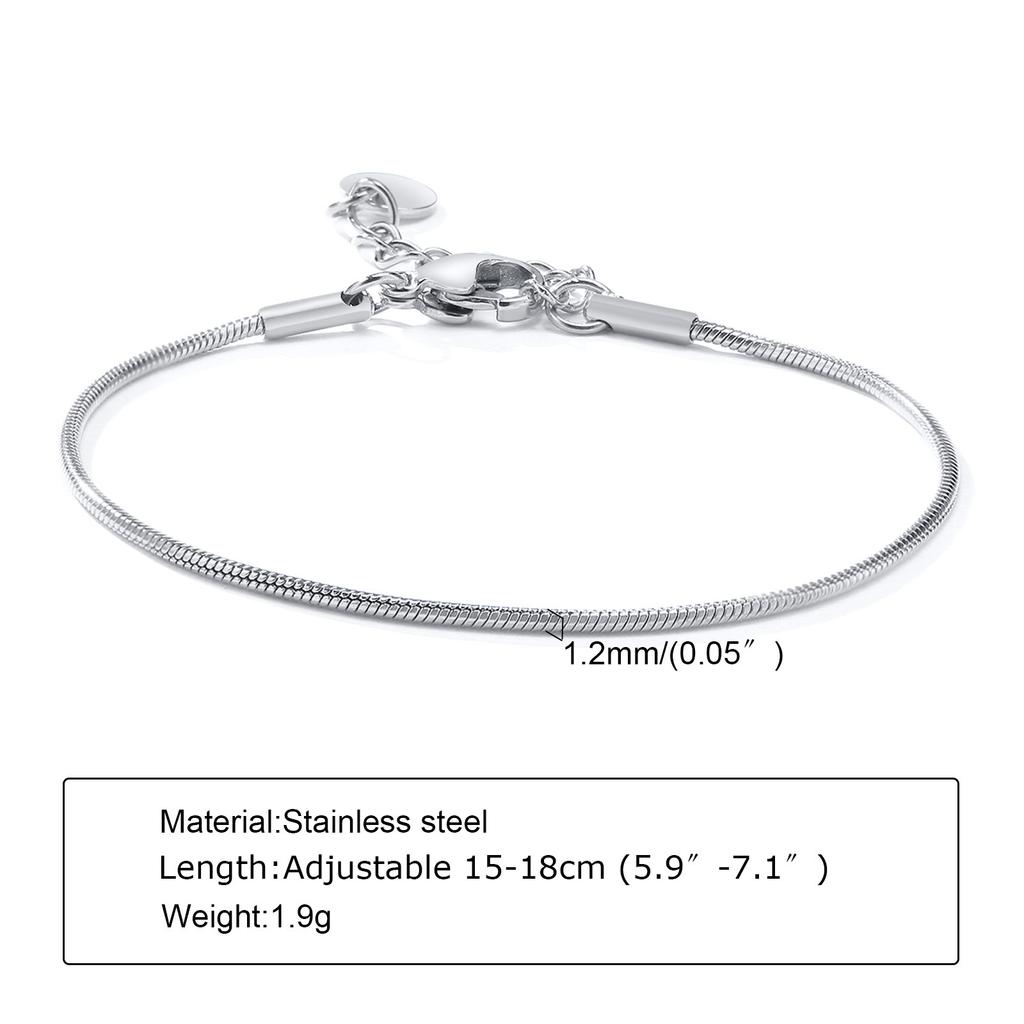 Rundes Schlangenglied-Armband für Damen, Fischgrät-Gliederarmband, Stapelbares Edelstahl 18 Karat Vergoldeter Schmuck 1mm-3mm