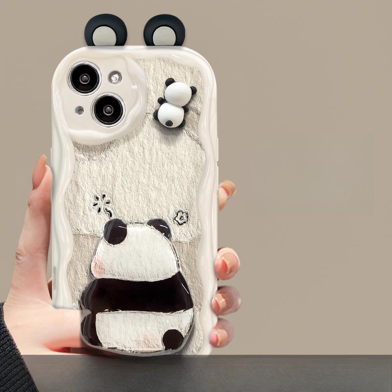 

Подходит для Apple 14promax Чехол для мобильного телефона iPhone 15 Милая мультяшная кукла-панда Подставка Подвеска 13 Силикон iPhone6P/6SP Universal