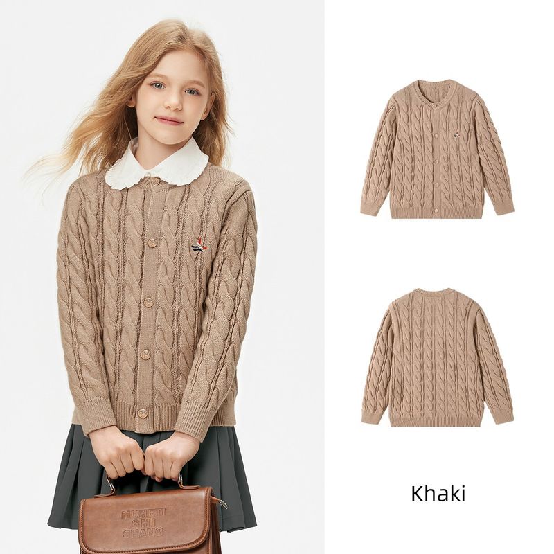 Navigare Italian Small Sailboat Girls  Sweater 2026 Spring New Children s Knitted Cardigan Thin Jacket New Hemp Cardigan-Khaki 120