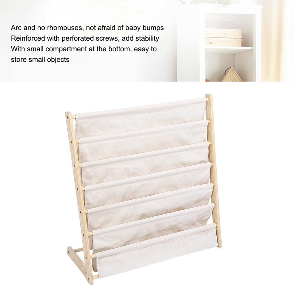 FDIT Standing Children\'s Book School Wooden Book Shelf, Baby Rding Rack & Storage Shelf for Ages 3+, Safe Pine & Cotton  , Space Saving Nursery