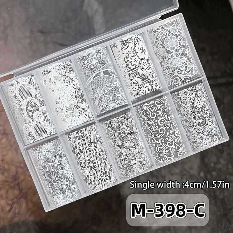 1/10 Rotolo Elegante Bianco Nero Pizzo Fiore Unghie Foil da Trasferimento Fantasia Retrò Floreale Cielo Stellato Carta Adesiva Manicure Accessori