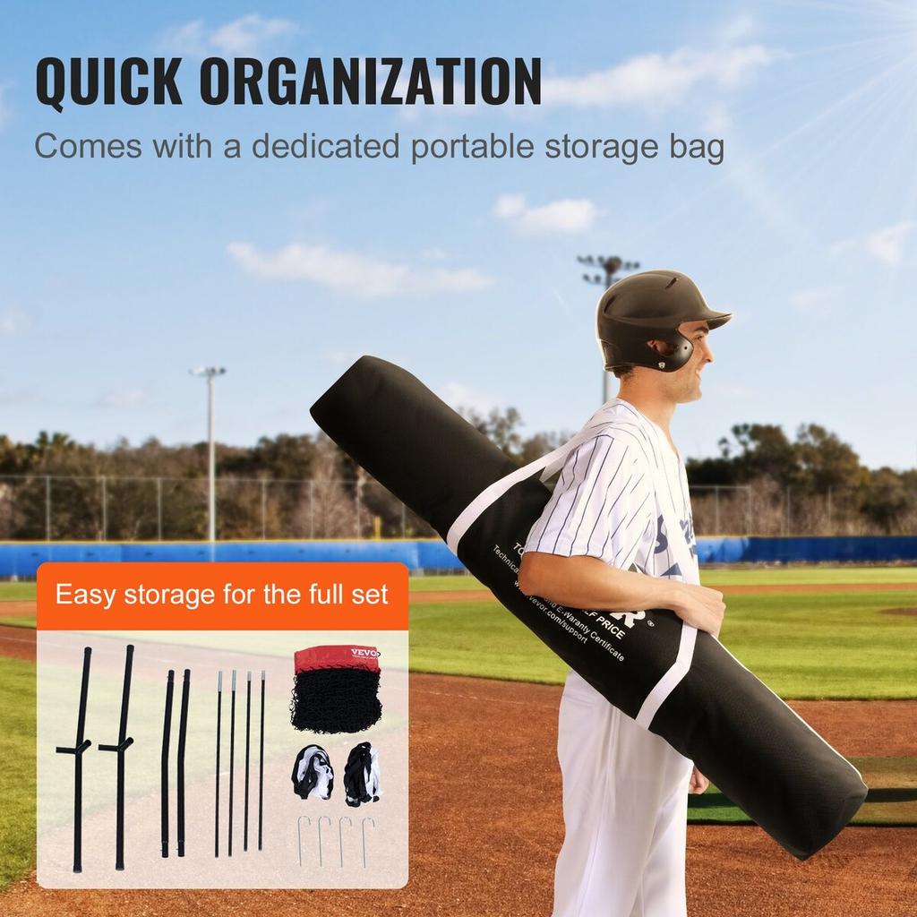 7x7 Ft Baseball Softball Practice Net, Portable Baseball Training Net for Hitting Batting Catching Pitching, Backstop Baseball Equipment with Bow
