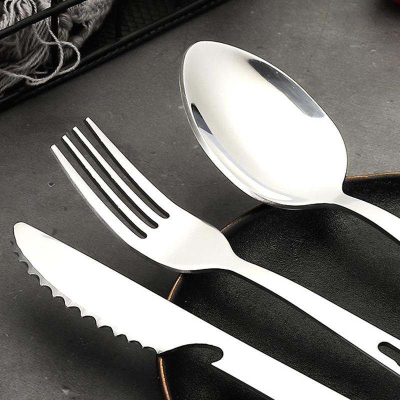 3Pcs/Set Portable Stainless Steel Tableware Fold Knife Utensil Spoon Set Spoon