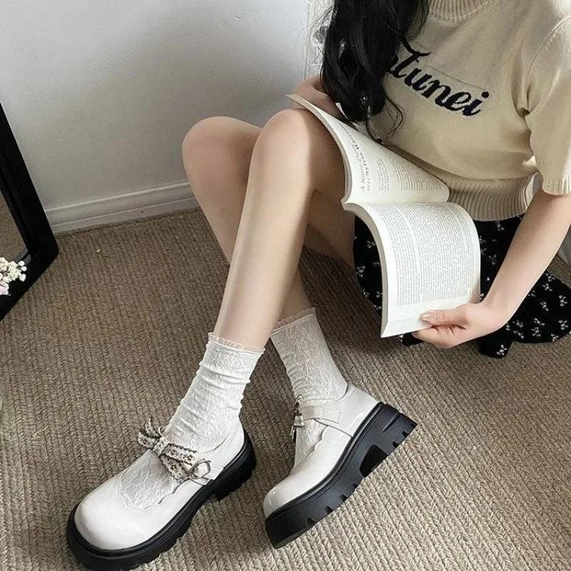 Fashion Chunky Heels Ladies Pumps Round Toe With Bow Japanese Style Lolita Women's Shoes Comfortable and Elegant Fashion Young Spring 39