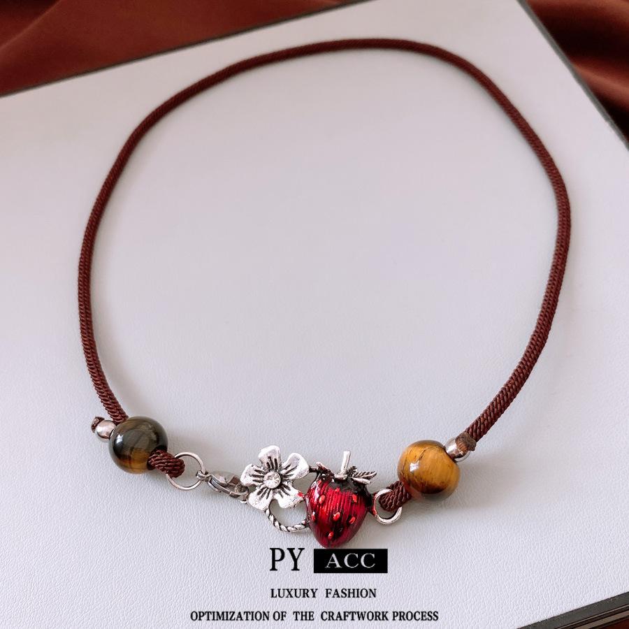 Old Glazed Bodhi Necklace Women's Retro Style Accessories Clavicle Chain Braided Rope Pendant