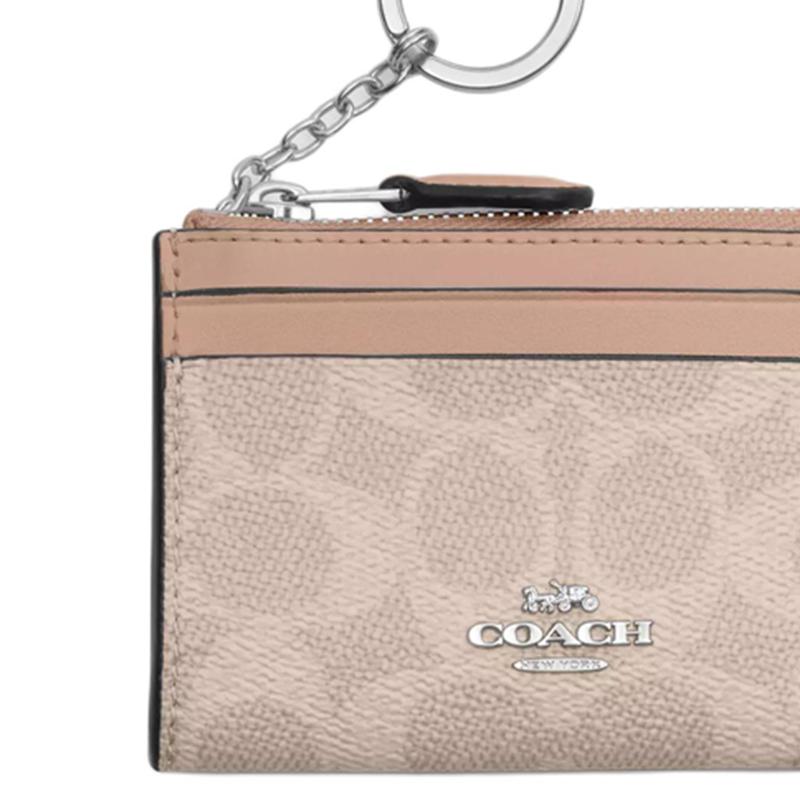 Coach Skinny Id Case Logo Metal Zipper Closure Faux Leather Card Holder Regular Women's Sand Sand Color