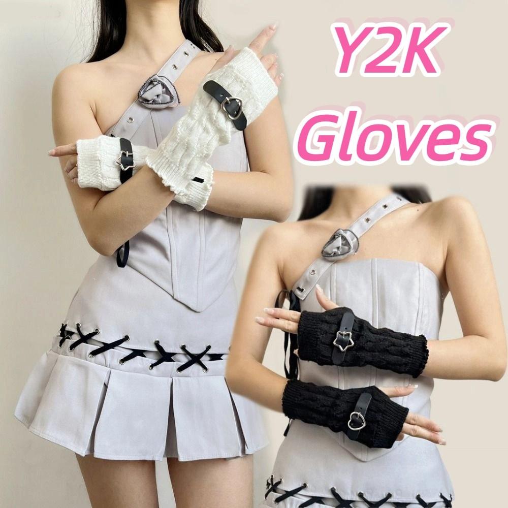 Elastic Knitted Arm Warmers Star Fingerless Gloves Streetwear Y2K Warm Sleeves  Girl Party