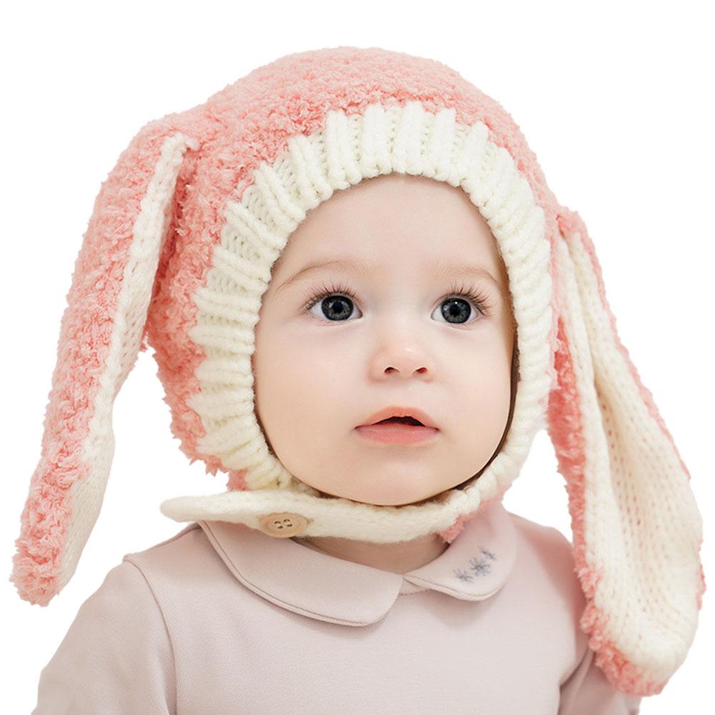 Winter Warm Earflap Hat Cute Cartoon Long-eared Rabbit Contrast Color Knitted Cap