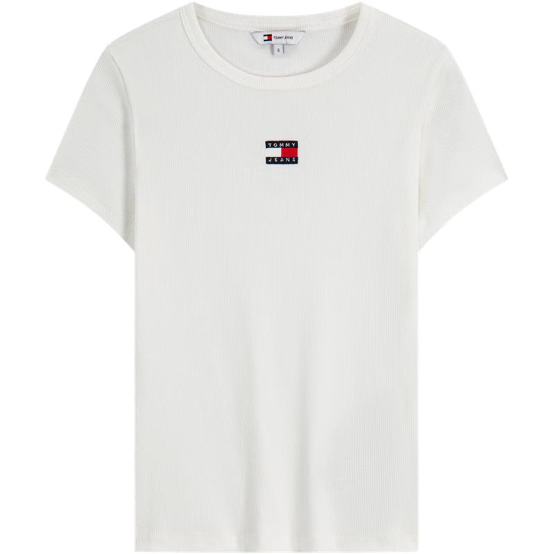 Tommy Jeans Women s Ribbed Knit Logo Short Sleeve Top XS