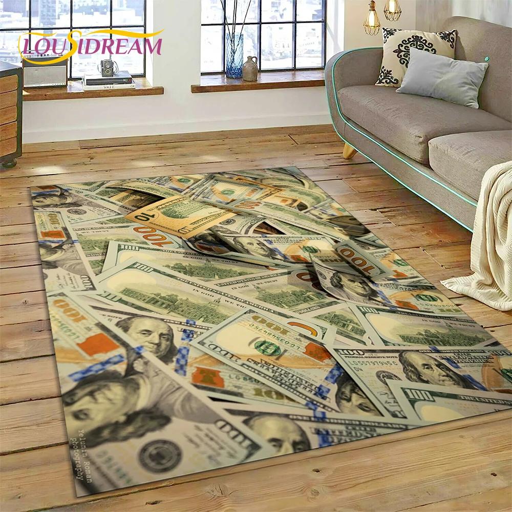 דולר אירו פאונד כסף עשיר שטיח אזור מצויר, שטיח שטיח לסלון ביתי חדר שינה ספה קישוט שטיחון כניסה, שטיח רצפה מונע החלקה לילדים