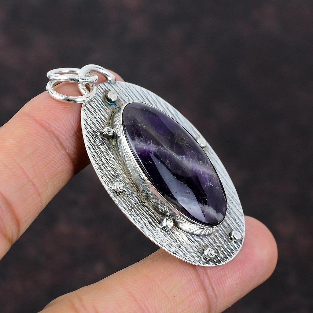 Pandantiv cu ametist chevron pandantiv din argint 925 pandantiv cu pietre prețioase de designer, lucrat manual, bijuterii în stil boho, cadou pentru mamă pandantiv frumos