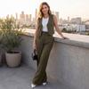 Women's Fashion Suit Vest and Wide Leg Pants Set Sleeveless Blazer Style Vest with High Waist Wide Leg Trousers Casual Two Piece Outfit