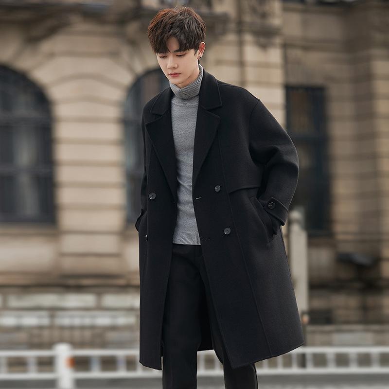 

Осенне-зимнее мужское шерстяное двухстороннее пальто шерстяной тренчкот средней и длинной кашемировой куртки M чёрный