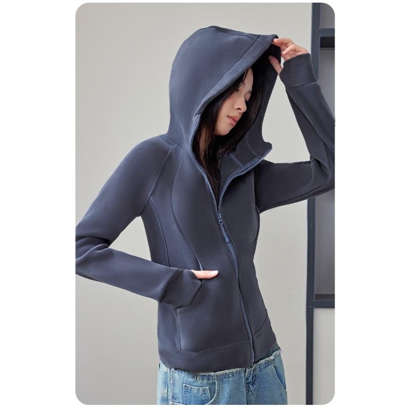 Lu schmal geschnittener Windbreaker Pullover Kapuzenpullover Damen Herbst und Winter beidseitiger Samt Reißverschluss Hoodie