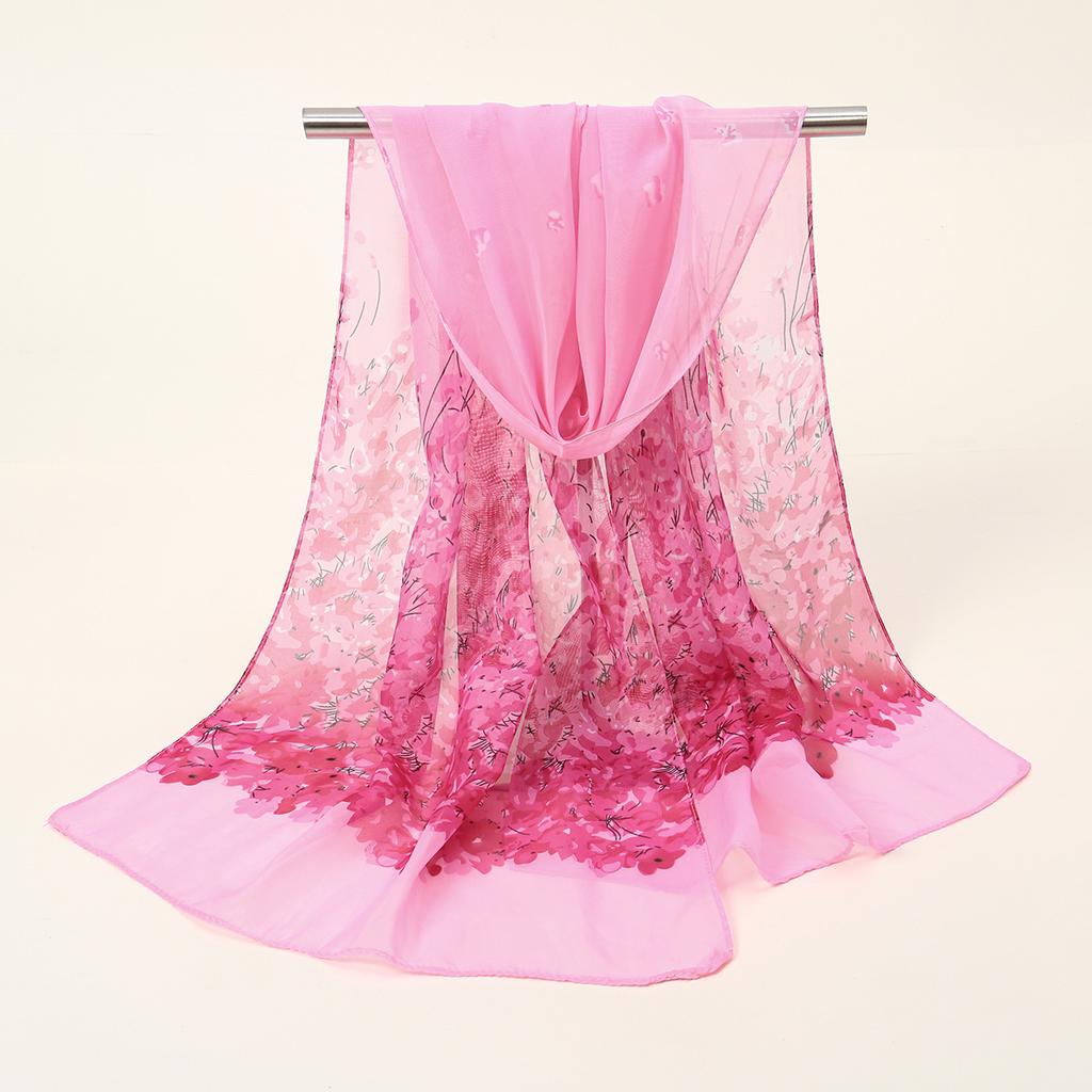 Summer Floral Printed Scarf Elegant Lightweight Chiffon Silk Shawls Travel Beach Sunscreen Towel Fashion Headband Turban