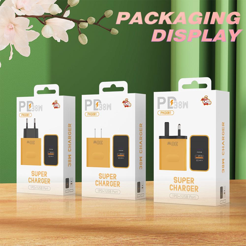 38W Dual-Port USB+PD Fast Charger with EU/US/UK Plug