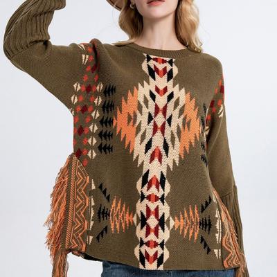 New Autumn and Winter Knitted Sweater, Color-blocking Sweater, Round-neck Pullover, Laid-back Long-sleeved Sweater for Women