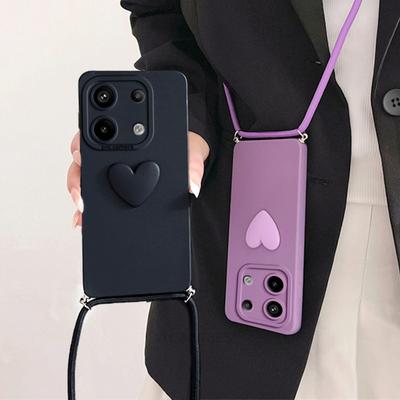 Note13 Crossbody Lanyard Love Heart Case On For Xiaomi Redmi Note 13 Pro 4g 5g 13Pro Plus 12 11 10 9 8 12pro Cord Silicone Cover