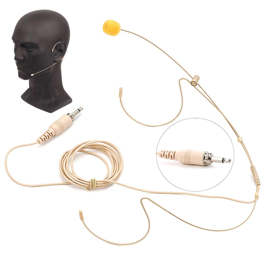 Headset Microphone Headworn Double Earset Over Ear Hanging Condenser Mic with 3.5mm Screw Locking Plug Easy To Use