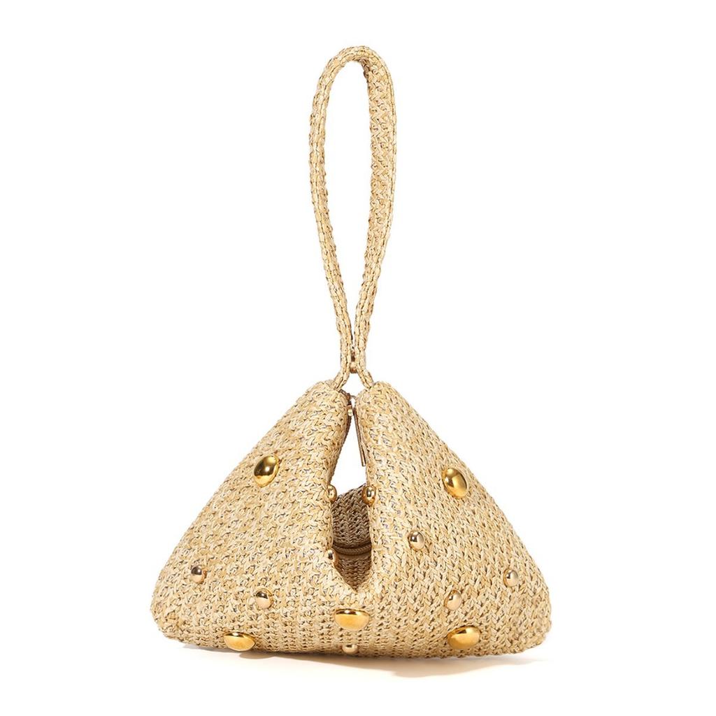 Fashion Woven Handbags Round Bead Small Purse for Women Banquet Party Clutch Bag