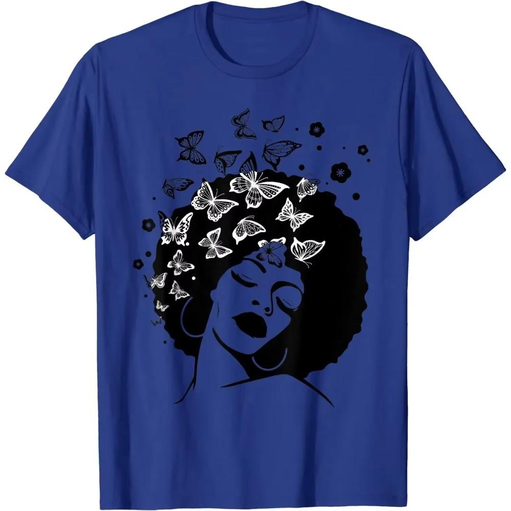 

Queen of African American Strong Black Natural Afro T-Shirt Graphic T Shirts Casual Cotton Daily Four Seasons Tees Tshirt S синий