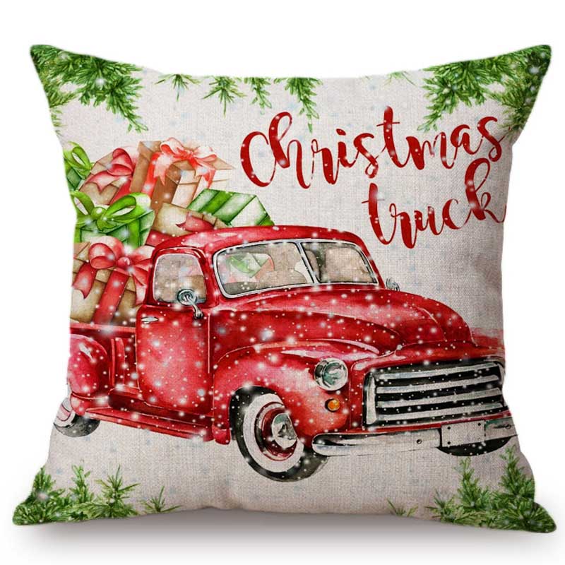 Cuscino Decorativo Natalizio Acquerello Carino Copricuscino per Divano Camion di Natale Albero Cane Cucciolo Adorabile Lettera Neve Copricuscino