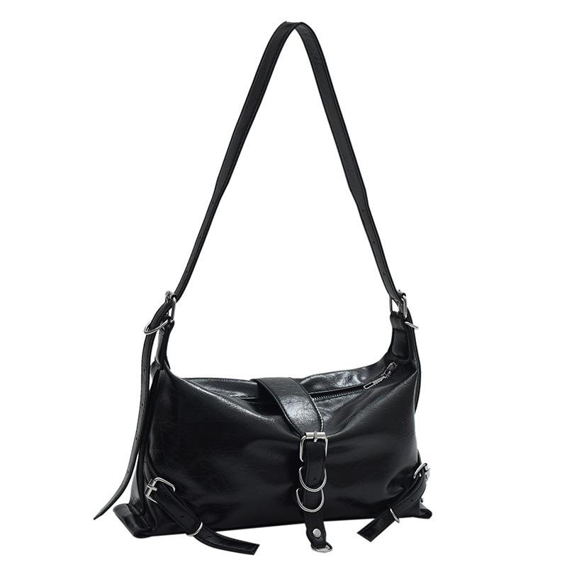 Dámská jednobarevná magnetická spona bagetová crossbody taška volnočasová PU šikmá ramenní taška s nastavitelným popruhem