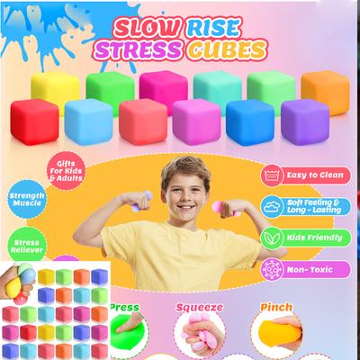 Slow Rising Stress Cube Fidget Toys, Squishy Balls Sensory Fidget Toys For Kids Adults, Classroom, Party Favors Pull Stretch Squ