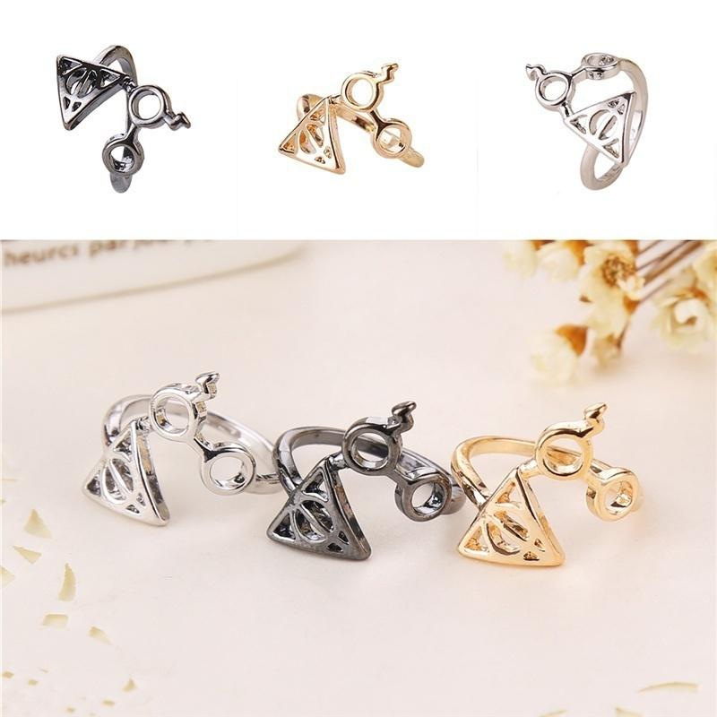 Women's Fashion Jewelry Harry Potter Deathly Hallows Glasses Ring Vintage Punk Gold Knuckle Finger Ri