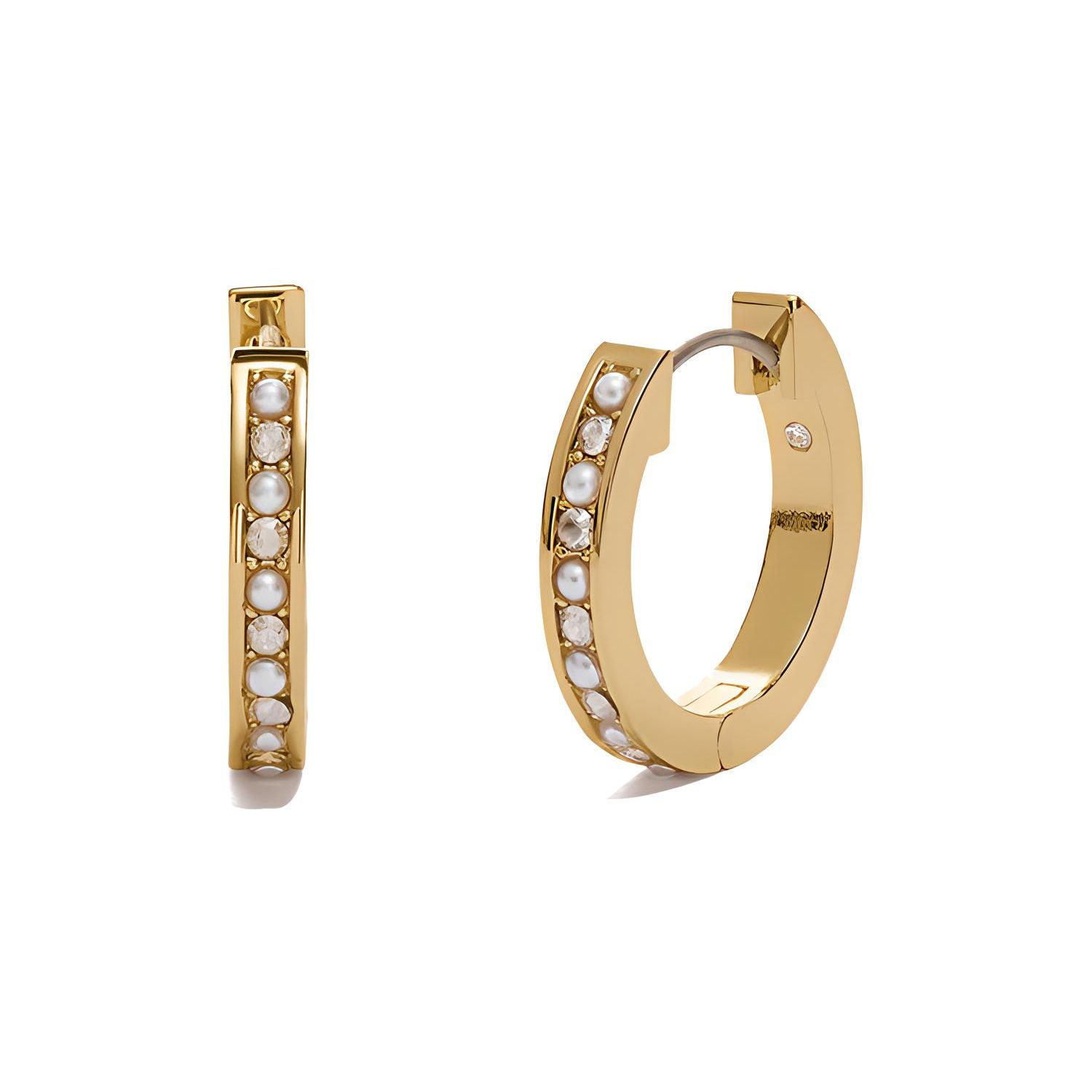 

Coach Classic Crystal Pearl Huggie Earrings Fashion Versatile Lightweight Trendy Simple Women earrings Gold Copper C2639GLD Gold,F