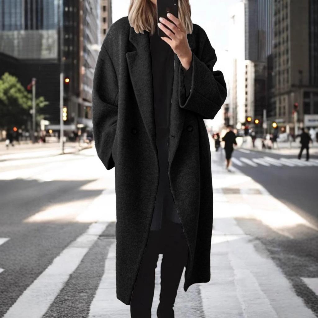 Winter 2025 TEMU Mehrfarbig Mehrfachcode Wollmantel Extra Lang Damenjacke