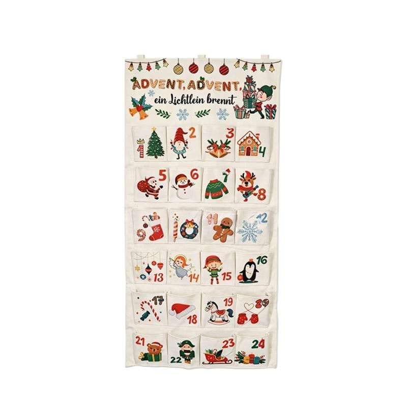 Fillable Christmas Advent Calendar with 24 Numbered Compartments and Top Hangers for Small Gifts, Candy, and Messages