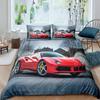 Bettbezug mit Rennwagen-Aufdruck und Kissenbezug, Bettwäsche-Set, Einzel-, Doppel-, Zwillings-, Voll-, Queen-Size- und King-Size-Größe, 2/3-teilig, Polyester-Bettbezug