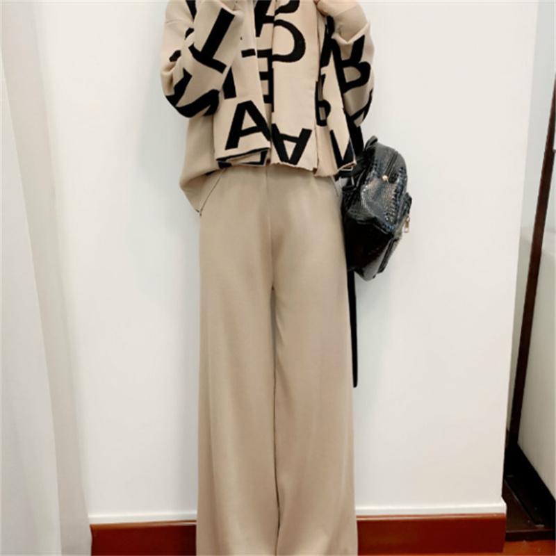 Knitted Suit Women'S Autumn And Winter Casual Fashion Temperament Scarf Sweater Wide Leg Pants Three Piece Set