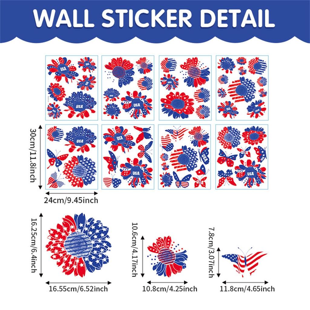 4. Juli Patriotische Fensteraufkleber USA Doppelseitige Fensterkunstaufkleber USA Unabhängigkeit Gedenktag Streifen Stern Feuerwerk Flaggen Dekorationen für Zuhause