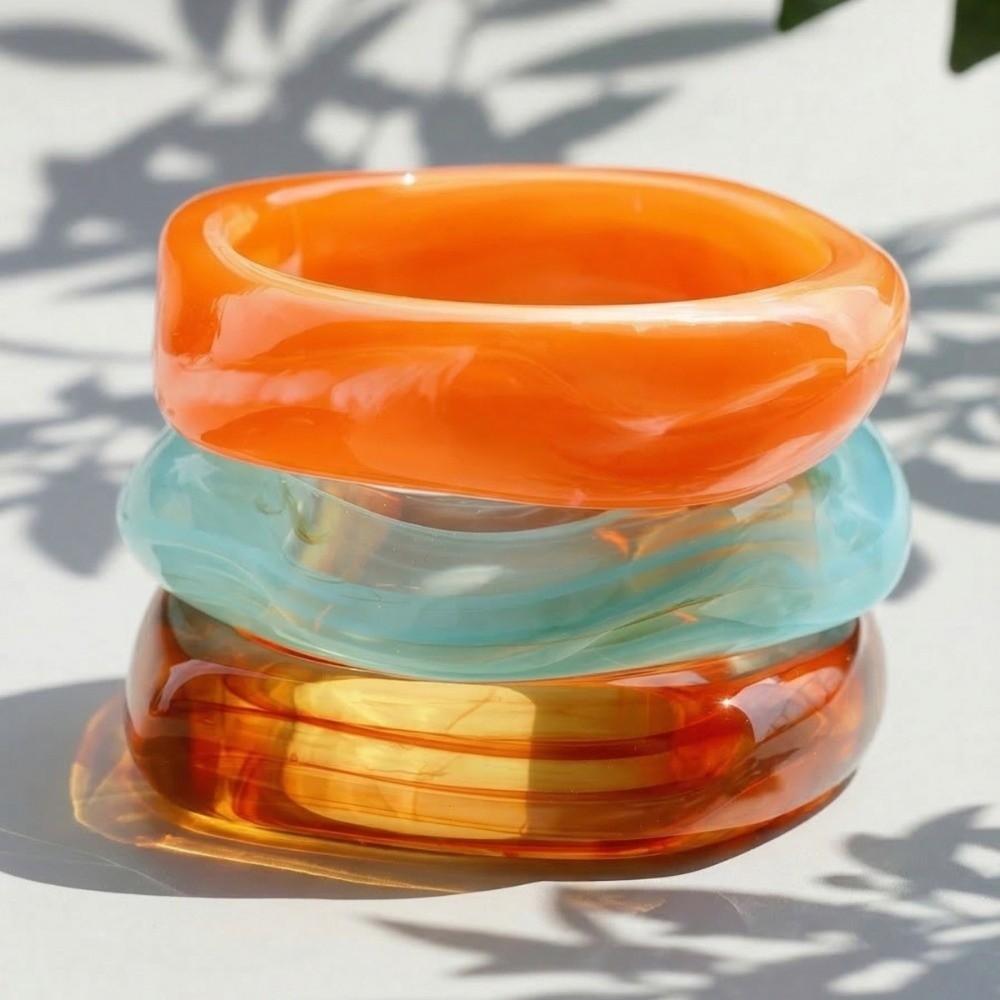 Translucent Acrylic Bracelets Gradient Chunky Cuffs Retro Wristbands Resin Bangles Music Festival