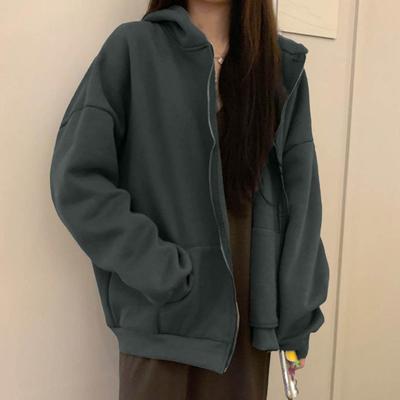Frauen Winter Mantel Zipper Verschluss Starke Mit Kapuze Lange Hülse Kordelzug Lose Einfarbig Taschen Elastische Manschette Dame Herbst Jacke
