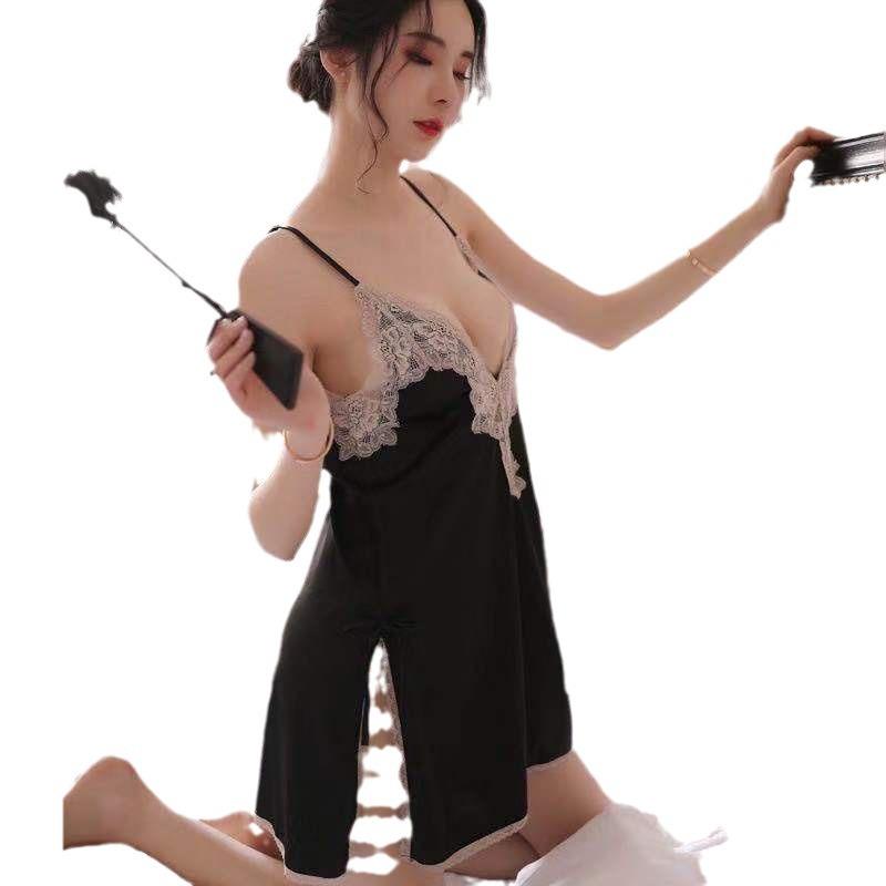 Sexy spodní prádlo Ledové hedvábí Svádění Sexy rozparkové pyžamo Květiny rozpustné ve vodě Duté podvazkové pyžamo Domácí Velká velikost Ženy